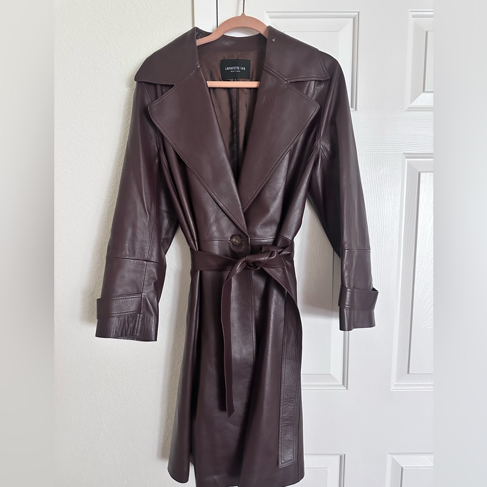 SOLD! Lafayette 148 New York Dark Brown Leather Trench Coat